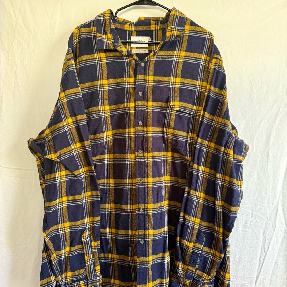 Yellow and Blue Flannel Plaid Button-Up Shirt